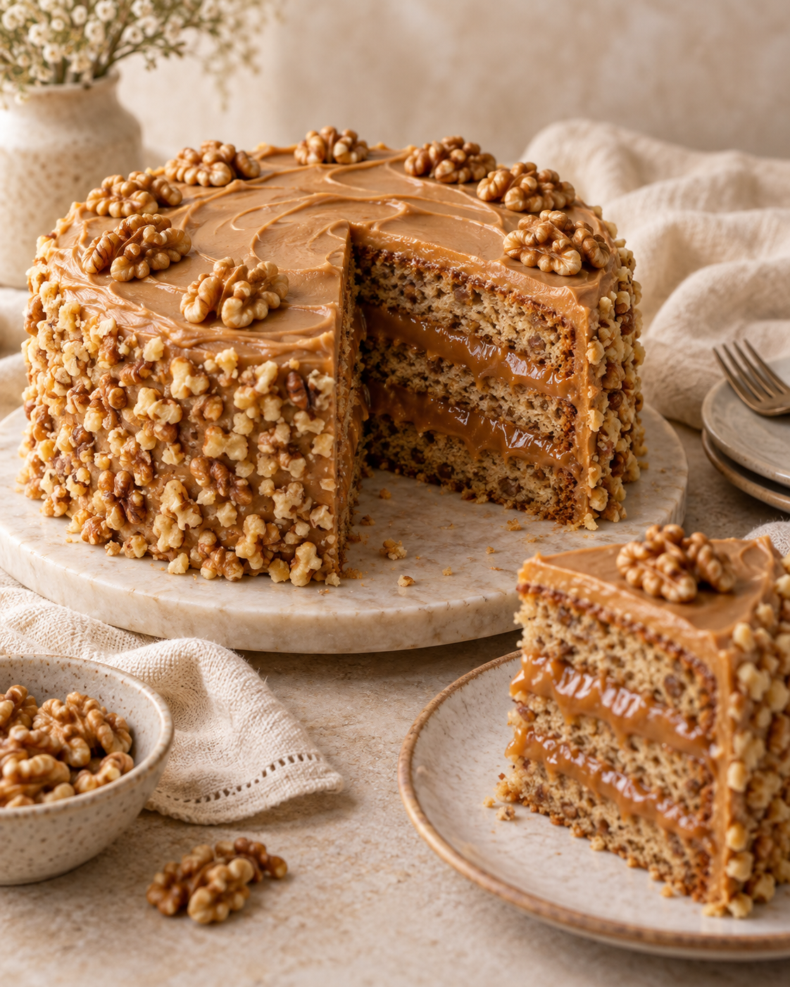 Torta de nueces con dulce de leche